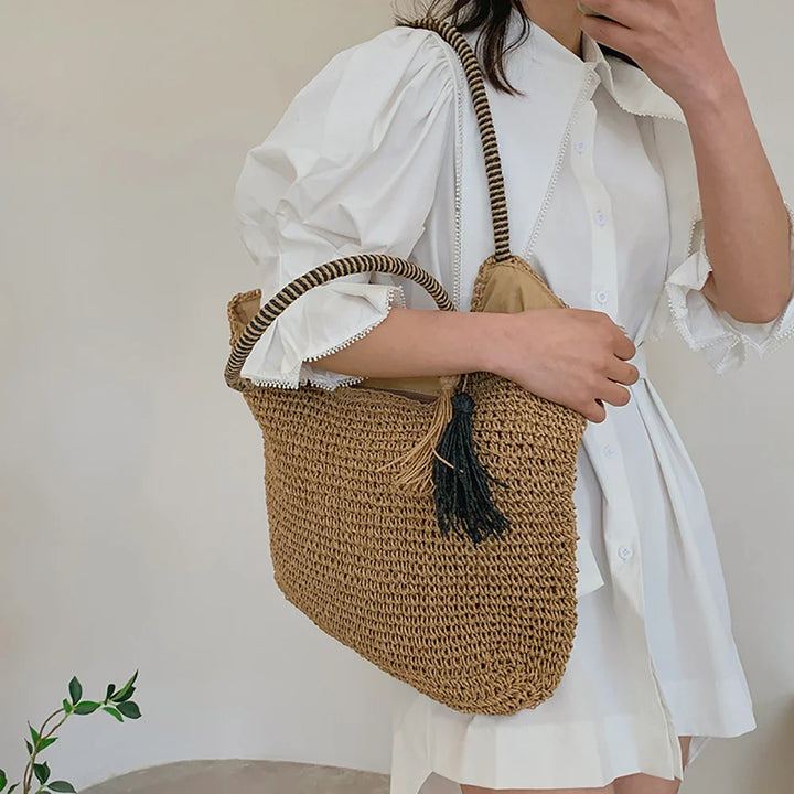Elara | Woven Tassel Shoulder Bag