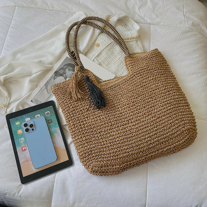 Elara | Woven Tassel Shoulder Bag